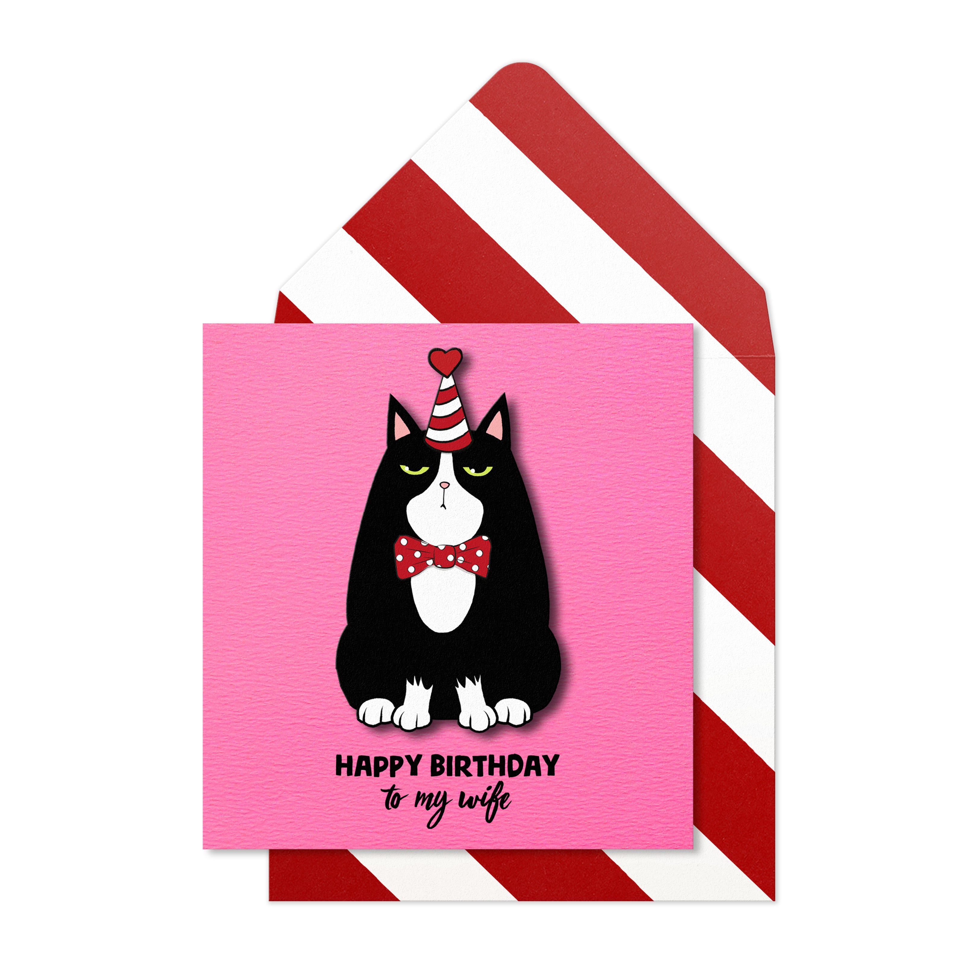 Happy Birthday Wife Black Cat - Affectionate Handmade Birthday Card for ...